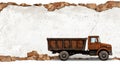 Rusty Brown Dump Truck on Torn Off White Background Royalty Free Stock Photo