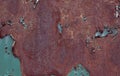 Rusty brown iron texture, blue old fence with peeling paint. Textured wallpaper for design Royalty Free Stock Photo