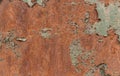 Rusty brown iron texture, green old fence with peeling paint. Textured wallpaper for design Royalty Free Stock Photo
