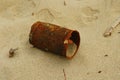 Rusty can on beach Royalty Free Stock Photo