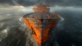 an aged and weathered orange icebreaker ship navigating through a stormy sea under a dark, ominous sky, showcasing its resilience Royalty Free Stock Photo