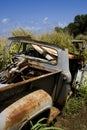 Rusty carwreck in field Royalty Free Stock Photo