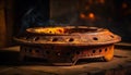 Rusty cast iron oven burning with flames generated by AI Royalty Free Stock Photo