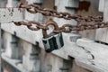 rusty chain closed padlock, closed gate Royalty Free Stock Photo