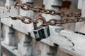 rusty chain closed padlock, closed gate