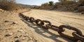 Rusty chain on a desert path, a symbol of resilience and the passage of time. Generative AI Royalty Free Stock Photo
