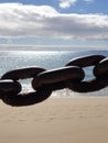 Rusty chain link by sea beach