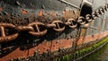 Rusty Chain on Old Boat with Peeling Paint Royalty Free Stock Photo
