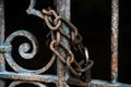 Rusty chain with padlock on the vintage gate Royalty Free Stock Photo