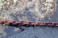 Rusty chain on a quay side.