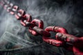 Rusty chain with a smoky background and money