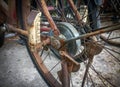 Rusty chain-wheel and white old bicycle Royalty Free Stock Photo