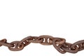 Rusty chains isolated. Close-up of a part of a old big rusty ships anchor chain isolated on a white background