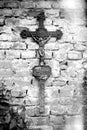 Rusty christian cross with Jesus Christ statue Royalty Free Stock Photo
