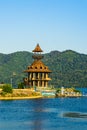 Rusty construction, view of Danube river and Orsova city, waterfront view. Orsova, Romania, 2020