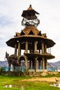 Rusty construction, view of Danube river and Orsova city, waterfront view. Orsova, Romania, 2020