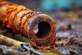 rusty, corroded pipe with visible water leak Royalty Free Stock Photo