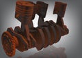 Rusty crankshaft on a gray. Engine