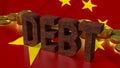 The rusty debt text on china flag for Business concept 3d rendering