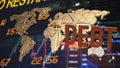 The rusty debt text on world map for Business concept 3d rendering