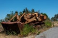 Rusty and dirt covered mechanical caterpillar