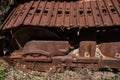 Detail View of Rusty and dirt covered mechanical caterpillar
