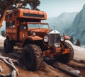 rusty dirt offroad 4x4 lifted vintage custom camper conversion jeep overlanding in mountain roads