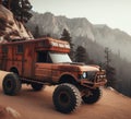 rusty dirt offroad 4x4 lifted vintage custom camper conversion jeep overlanding in mountain roads