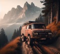 rusty dirt offroad 4x4 lifted vintage custom camper conversion jeep overlanding in mountain roads