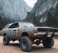 rusty dirt offroad 4x4 lifted vintage custom camper conversion jeep overlanding in mountain roads