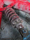 Rusty and dirty old bicycle shock absorber Royalty Free Stock Photo