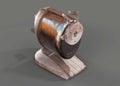 A rusty dirty old vintage antique vacuum mounted hand powered pencil sharpener isolated on white with room 3d render Royalty Free Stock Photo