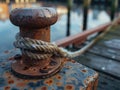 Rusty docking post by water Royalty Free Stock Photo