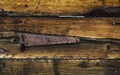 Rusty Door Hinge on Weathered Wood Royalty Free Stock Photo