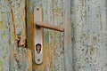 Rusty Door Knob (Handle) on Peeled Wooden Gate, Czech Republic, Europe