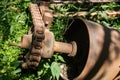 Rusty driving gears on a old mine train wagon