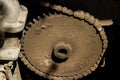 Rusty driving gears on a old mine train wagon Royalty Free Stock Photo