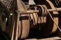 Rusty driving gears on a old mine train wagon