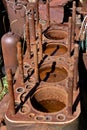 Rusty engine cylinder block of an old tractor