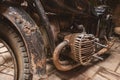 Rusty engine of motorbike.