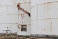 rusty exterior and workings of Murphy steel silos