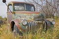 Rusty old farm truck pasture green field Royalty Free Stock Photo