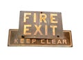 Rusty Fire Exit Sign Isolated on White Background