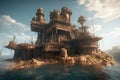 Rusty fortress sea. Generate Ai Royalty Free Stock Photo