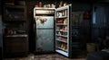 Rusty Fridge In An Old Dirty Kitchen - Concept Art Inspired