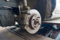 Rusty Front Car Wheel Hub with Disk Brake System Royalty Free Stock Photo