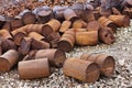 Rusty fuel and chemical drums Royalty Free Stock Photo