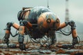 Rusty futuristic robot exploring a desolate landscape Royalty Free Stock Photo