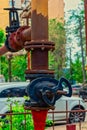 Rusty Gas pipes, natural gas transport. Communications, stop valves and local gas pumping station Royalty Free Stock Photo