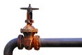 Rusty gate valve on a pipeline on white background Royalty Free Stock Photo